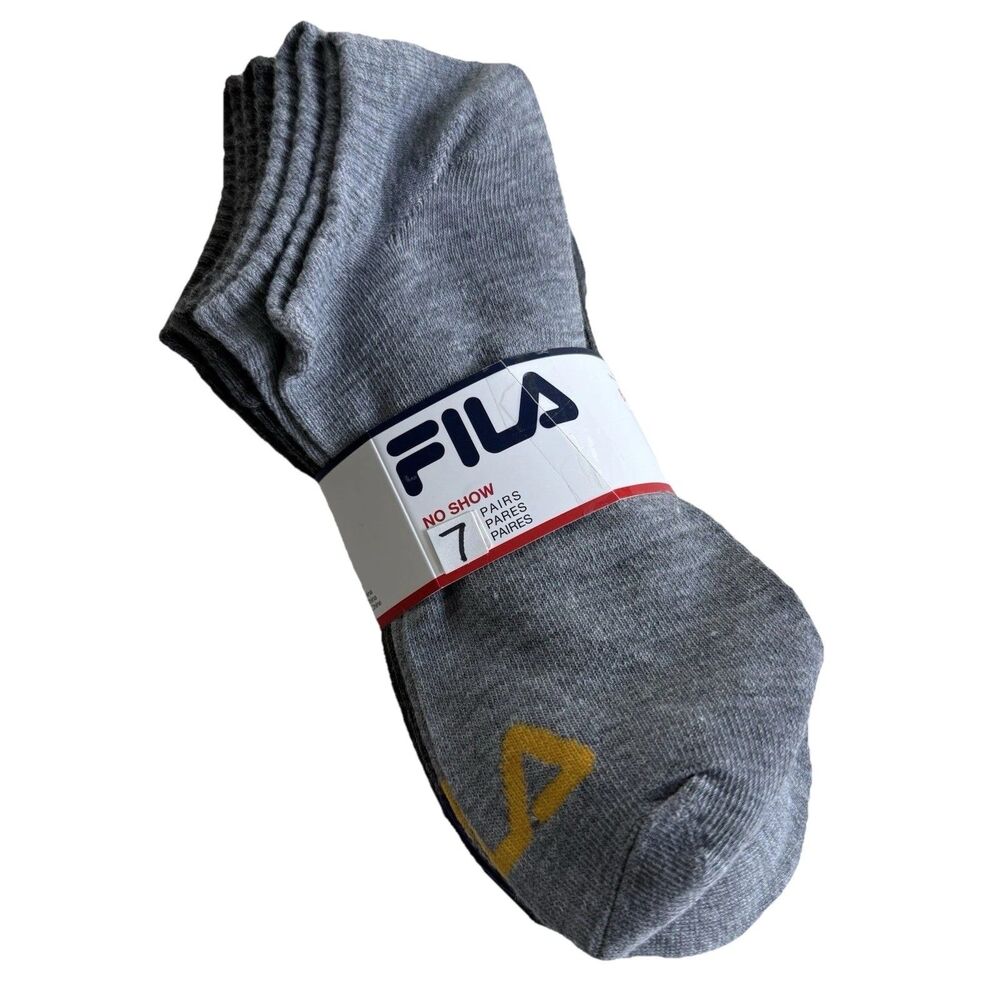 FILA Men's Socks 6-12 No Show Athletic Easy Match 7-Pair Shoe Gray OPENED